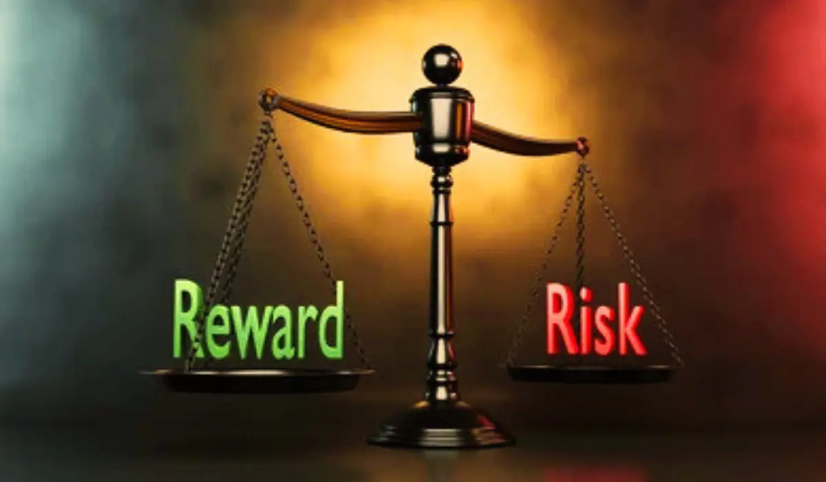 Trader analyzing risk-reward ratio with stop-loss and profit target levels on a trading chart.
