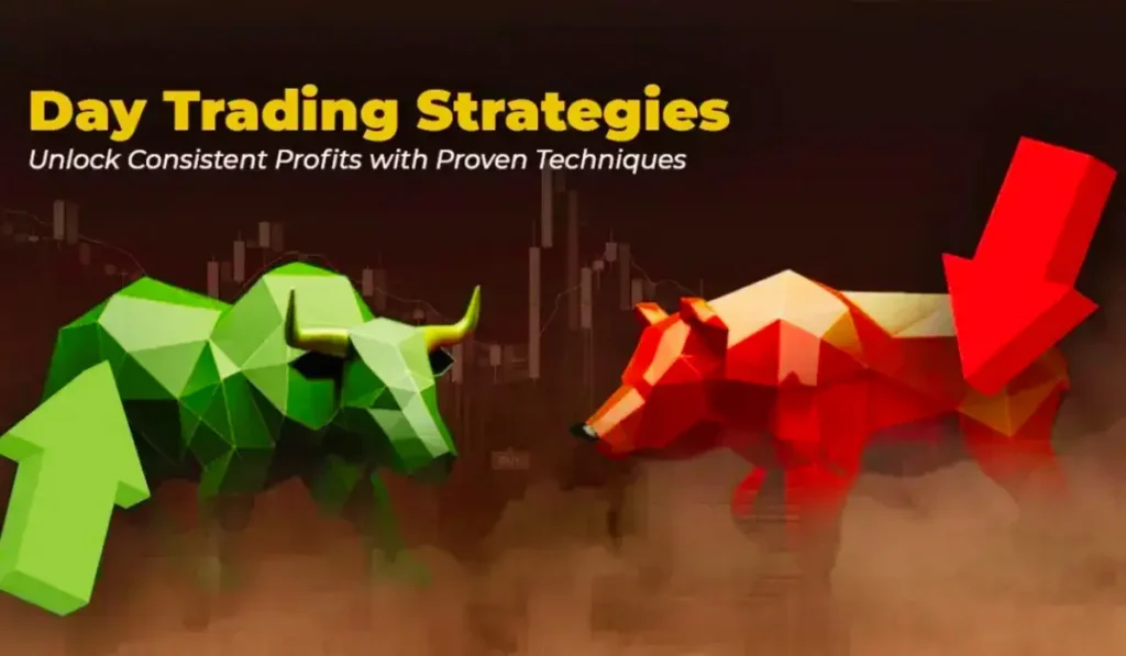 Day trader analyzing charts and market trends on multiple screens