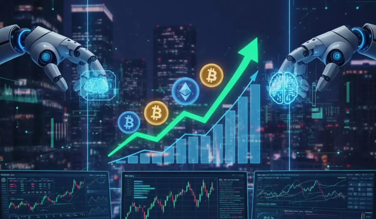Automated trading bot monitoring live financial market charts and executing trades in real time