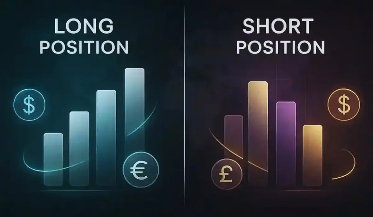 Long vs Short Position Trading Erklärung – Vergleich für Anfänger mit Chart und Aufwärtspfeil sowie Abwärtspfeil